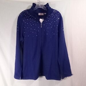 Quacker Factory Navy Blue Embellished Full Zip Jacket Size L NWT